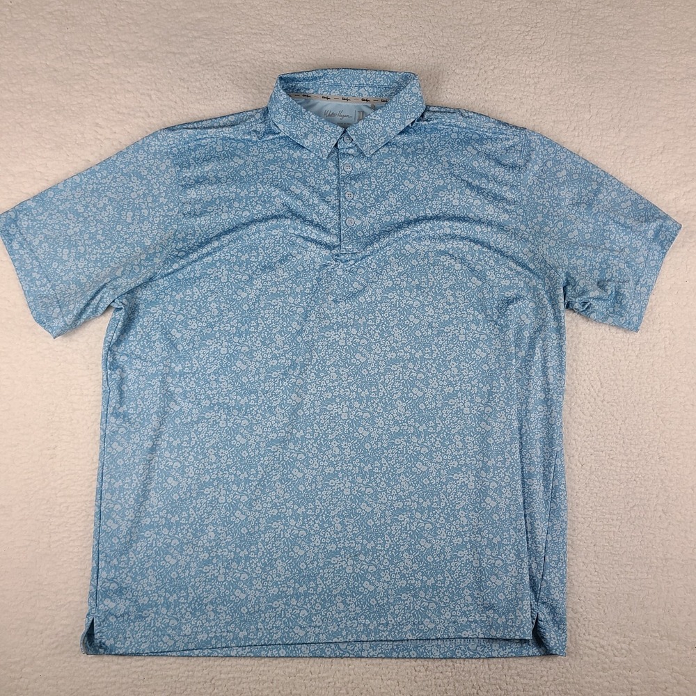 Walter‎ Hagen Polo Shirt Mens 2X 2XL XXL Blue Floral Majors 11 Performance Golf